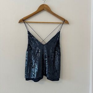 Free People Navy Blue Sequin Top | Size XS